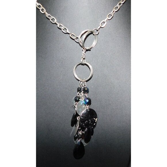 Guess Black And Silver Tone Dangling Charm Pendant Necklace - Picture 3 of 4